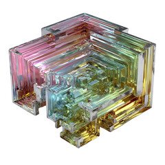 Geometric bismuth crystal structure iridescent colors transparent background