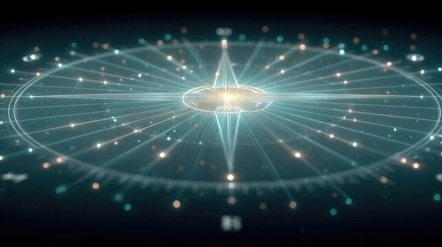 Futuristic Digital Compass Glowing with Neon Blue Navigation Technology on Dark Background, Featuring Intricate Geometric Design and Advanced Visual Effects