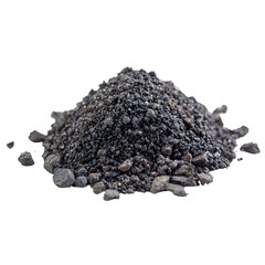 Pile of dark gray granular material isolated on transparent background