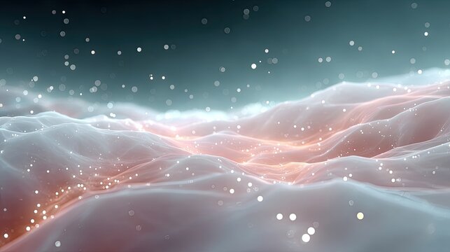 Futuristic Glowing Galaxy Cluster Macro Holographic Abstract Background with Wavy Patterns Soft Light and Shimmering Particle Effects in Shades of Blue Peach and White