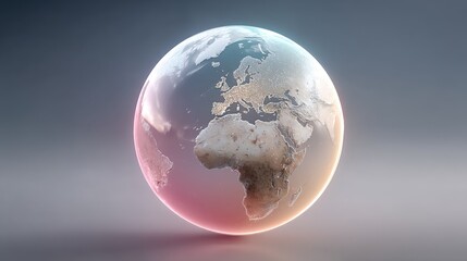 Futuristic Holographic Globe Rotating on Gray Background with City Lights Visualization Digital Art