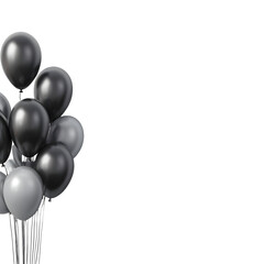 Group of gray balloons floating against a transparent background copy space
