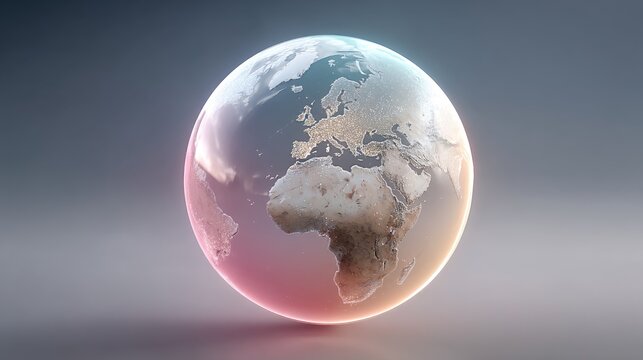 Futuristic Holographic Globe Rotating on Gray Background with City Lights Visualization Digital Art