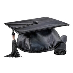 Graduation cap and diploma isolated on transparent background for educational themes