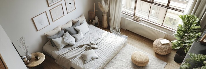 Small yet stylish studio apartment with a creative layout, modern decor, and abundant natural light.