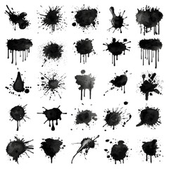 Ink splatter and splash set with transparency effects graphic elements
