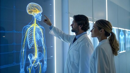 Physician And Patient Analyze A Holographic 3D Nervous System Model For Precision Medicine And AI Diagnostics