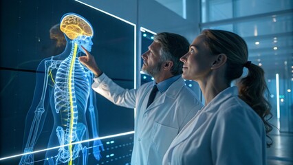 Physician And Patient Analyze A Holographic 3D Nervous System Model For Precision Medicine And AI Diagnostics