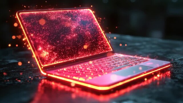Glowing laptop with abstract digital screen