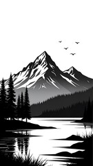 Mountain lake landscape silhouette