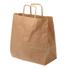 Brown paper shopping bag with handles isolated on transparent background