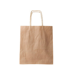 Brown paper shopping bag with handles isolated on transparent background