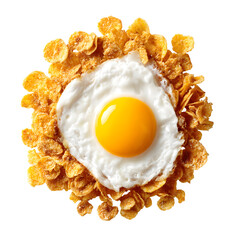 Fried egg with cornflakes arrangement against transparent background