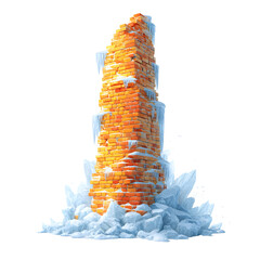 Brick structure surrounded by ice and snow