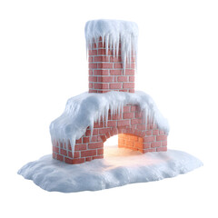 Winter scene chimney with ice and snow illustration against transparent background