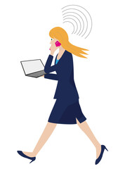 モバイル機器を使って仕事をしているビジネスウーマン。