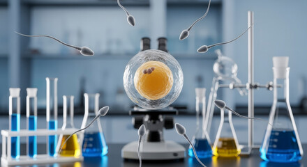 Fertilization Process Sperm Meets Egg Laboratory Science Microscopic View