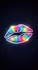 Glowing Lips with Rainbow Colors on Dark Background