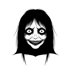 Creepy Woman Smiling with Wild Eyes Black and White