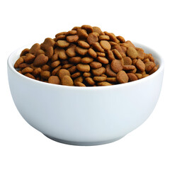 Bowl of dry pet food against transparent background