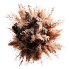 Abstract explosion of brown powder cloud against transparent background