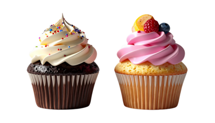 3D Cupcake Bundle With Cream Topping Two Variations isolated on transparent background