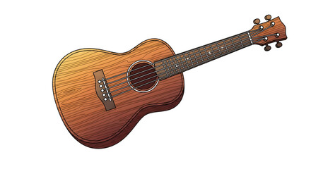 Illustration of Acoustic Stringed Instrument on White Background