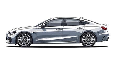 Silver Sedan Car Illustration on White Background Side View
