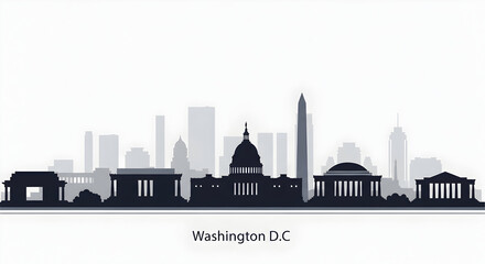 City Silhouette Skyline with Government Buildings and Memorial
