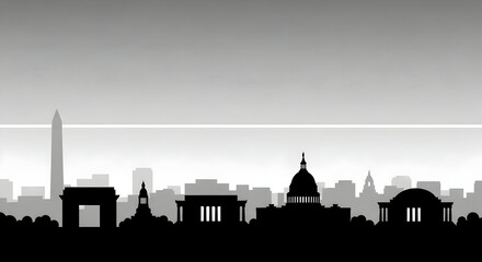 City Skyline Silhouette with Government Buildings and Monument