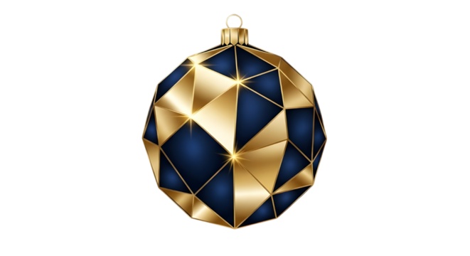 Luxury Polygonal Geometric Christmas Bauble in Deep Blue and Metallic Gold