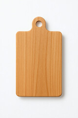Wooden cutting board isolated on white background – natural kitchen accessory for food preparation.