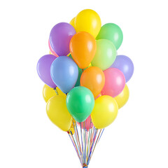 Colorful balloon bouquet floating against transparent background for celebration events and party decorations