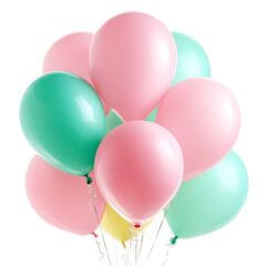 Bunch of pastel colored balloons floating against a transparent background