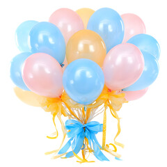 Bouquet of colorful balloons against a transparent background for celebrations and festivities