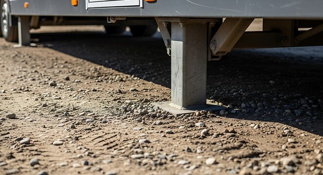 Trailer Stabilizing Legs on Gravel Ground.