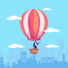 Business people in hot air balloons searching for new candidate employees, illustrating hiring and recruitment hr human resources. Flat style vector illustration