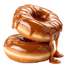Delicious caramel glazed doughnuts stacked transparent background