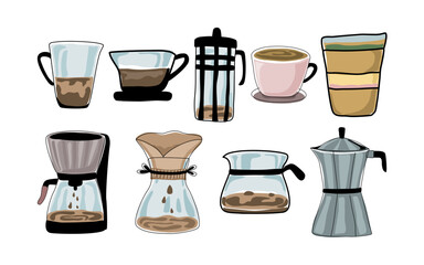 set of vector coffee and coffee machines