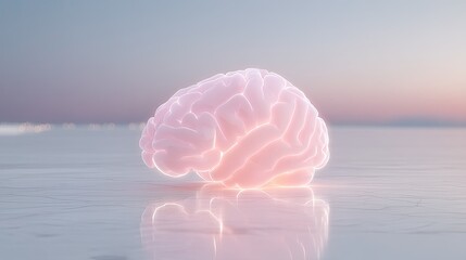 Glowing Holographic Brain on Reflective Surface with Cinematic Neon Lighting a Futuristic Concept