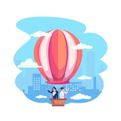 Business people in hot air balloons searching for new candidate employees, illustrating hiring and recruitment hr human resources. Flat style vector illustration