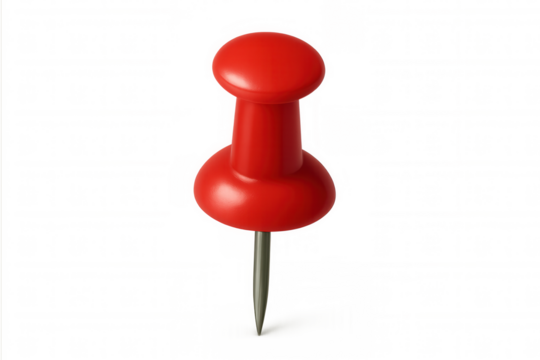 Red pushpin creating focus, marking important points, attaching documents, isolated on transparent background