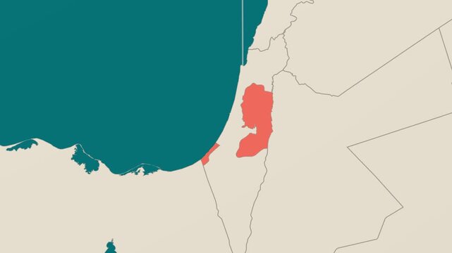 Palestine map. Animated zoom into the country on the Globe in Teal Pale Mint color palette. Country logo animation. Map with meridians, parallels. Classy video.