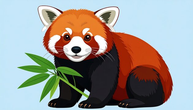 Cute red panda holding bamboo