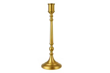 Golden vintage candlestick holder on transparent background