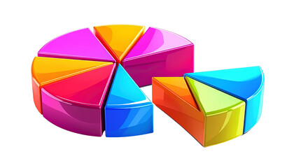 Vibrant 3D Pie Chart Segments Collection, Isolated on Transparent Background