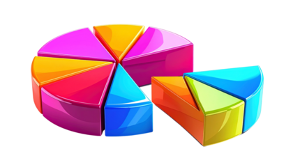 Vibrant 3D Pie Chart Segments Collection, Isolated on Transparent Background