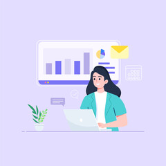 Business goal and target concept. Businessman pointing at bullseye financial target. Strategy for success, achievement, financial growth chart. Idea and innovation. Vector illustration.