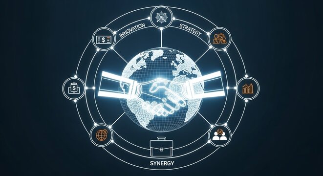 Global Business Synergy, Strategy, and Innovation Infographic