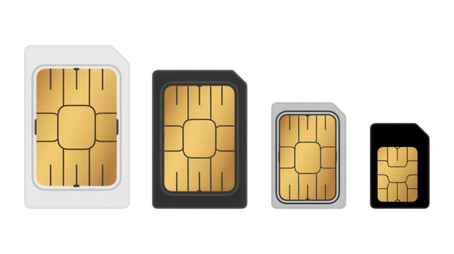 Four different sizes of sim cards including standard mini micro and nano sim cards 